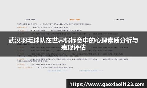 武汉羽毛球队在世界锦标赛中的心理素质分析与表现评估
